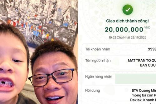 Con trai 7 tuổi của BTV Quang Minh vay bố 10 triệu ủng hộ vùng lũ