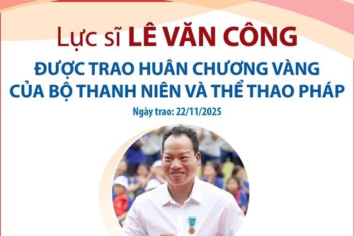 Lực sĩ Lê Văn Công được trao Huân chương Vàng của Bộ Thanh niên và Thể thao Pháp