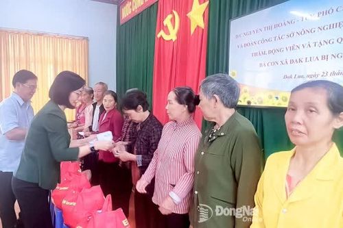 Lãnh đạo UBND tỉnh thăm, tặng quà người dân xã Đak Lua bị ảnh hưởng ngập lụt