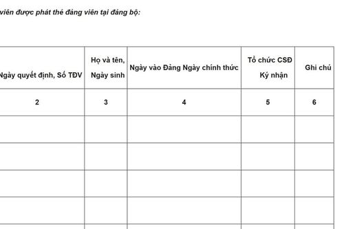 Tải Mẫu Sổ phát thẻ đảng viên mới nhất 2025 (mẫu 8-TĐV)