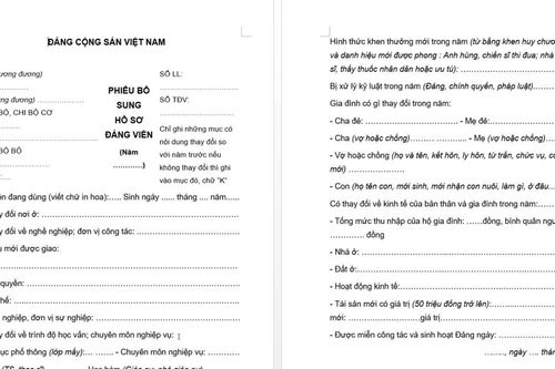Tải Phiếu bổ sung hồ sơ Đảng viên mẫu 3-HSĐV