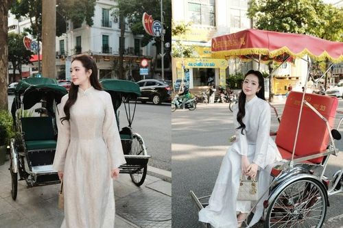 Hot girl Hà thành Lê Phương Anh diện áo dài khoe sắc giữa lòng phố cổ Hà Nội