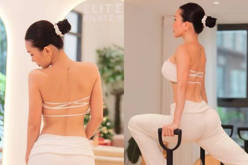 Sĩ Thanh khoe lưng trần nuột nà miễn chê trong phòng tập pilates