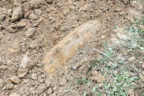 Múc đất làm nền nhà, phát hiện quả bom dài khoảng 1m