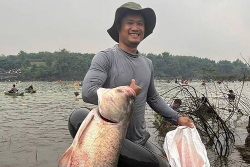 Bắt cá 'khủng' 30 kg khi thủy điện lớn nhất miền Nam đóng đập xả tràn