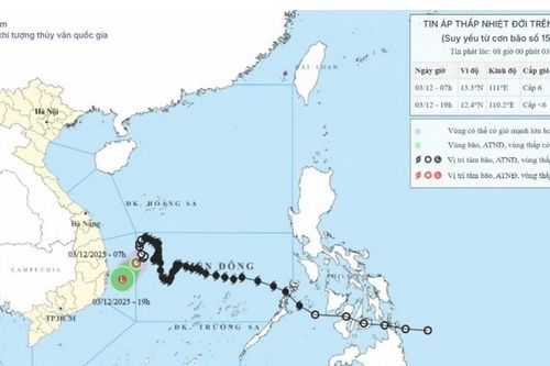 Áp thấp nhiệt đới di chuyển nhanh hướng về vùng biển Đắk Lắk-Khánh Hòa