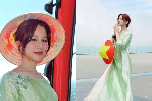Diệp Lâm Anh khoe nhan sắc rạng rỡ trong tà áo dài đi lễ chùa