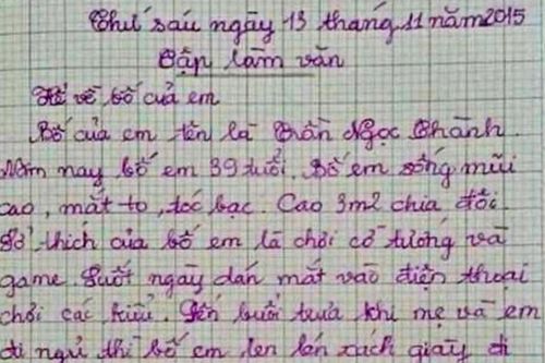 Bé trai tiểu học viết bài văn 'kể về bố', nào ngờ lại khiến tình cảm của bố mẹ 'sứt mẻ'