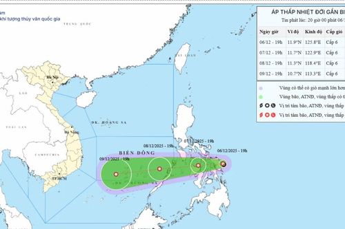Dự báo tối 8-12, áp thấp nhiệt đới đi vào Biển Đông với tốc độ 20 km/h, sức gió giật cấp 8