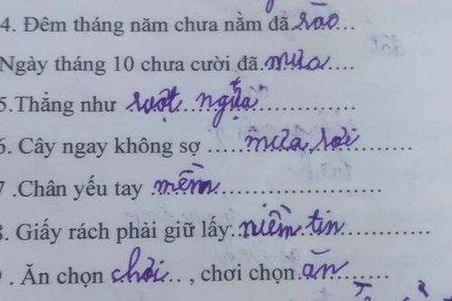 Bài tập tiếng Việt điền thành ngữ 'con trâu là đầu…', 'cây ngay không sợ…' của học sinh cấp 1 khiến CĐM trầm trồ