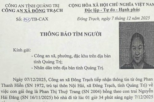 Người phụ nữ bế theo con sơ sinh rời nhà trong đêm rồi mất tích