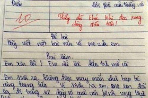 Bài văn về mẹ khiến thầy giáo bật khóc nức nở, điểm số đạt được khiến nhiều người xuýt xoa
