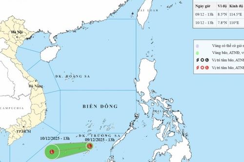 Vùng áp thấp hoạt động trên khu vực phía Nam Biển Đông di chuyển theo hướng Tây Tây Nam
