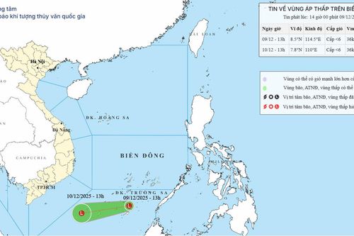 Thêm một vùng áp thấp xuất hiện trên Biển Đông