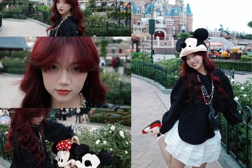 Hot girl Bảo Hân Helia giao diện nàng công chúa tóc đỏ check-in ở Disneyland