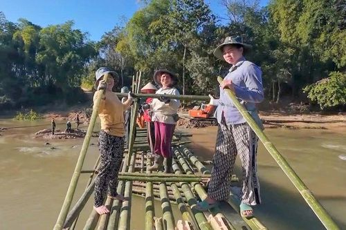 Người dân dựng cầu tre qua sông Luồng