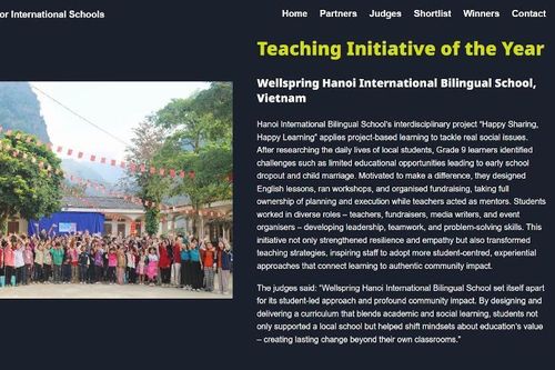 Wellspring Hanoi giành giải thưởng quốc tế Sáng kiến Giảng dạy Xuất sắc nhất năm