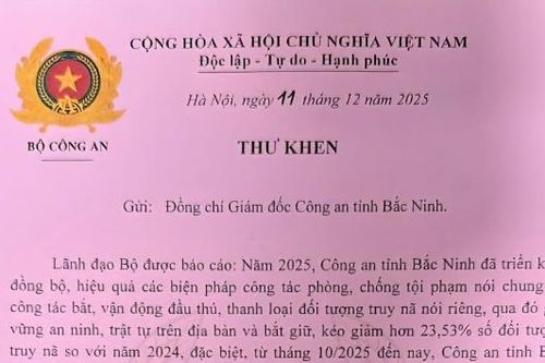 Bộ Công an gửi Thư khen Công an tỉnh Bắc Ninh