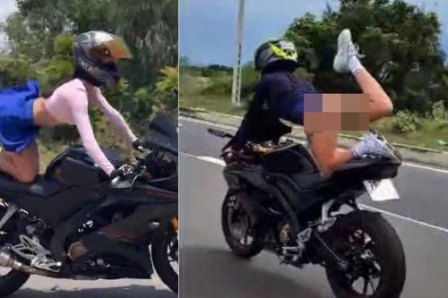Người phụ nữ nước ngoài 'làm xiếc' trên xe máy ở Khánh Hòa