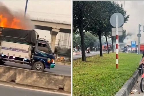 Tài xế lái xe tải đang cháy ngùn ngụt đi thẳng vào trụ sở PCCC cầu cứu