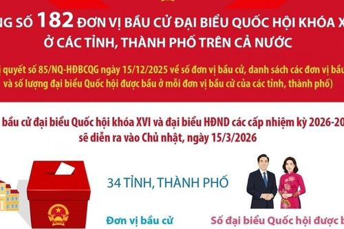 Tổng số 182 đơn vị bầu cử đại biểu Quốc hội khóa XVI ở các tỉnh, thành phố trên cả nước