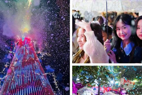 Giới trẻ thích thú trải nghiệm 'mưa tuyết' đêm Giáng sinh