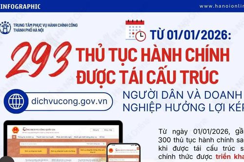 293 thủ tục hành chính được tái cấu trúc từ 1/1/2026