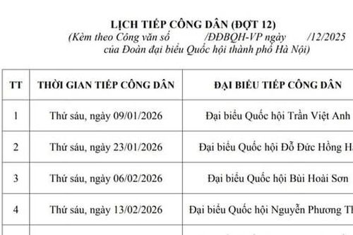 Lịch Tiếp công dân của đại biểu Quốc hội thành phố Hà Nội từ ngày 9-1 đến 13-3-2026