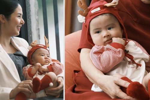 Khoảnh khắc quý tử 4 tháng tuổi nhà Ngọc Hân đón Giáng sinh đầu tiên