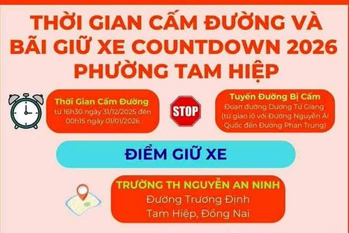 Chi tiết thời gian cấm đường và bãi giữ xe xem chương trình countdown 2026 tại phường Tam Hiệp