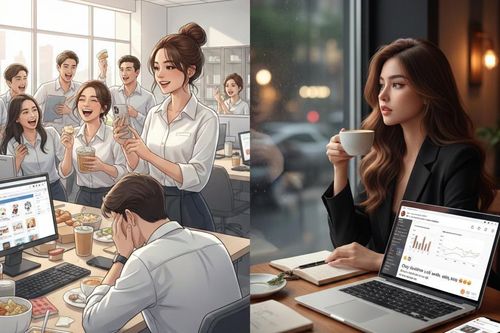 Ở công ty thì hết trà sữa đến cà phê, ra quán cà phê thì ôm laptop 'làm việc'
