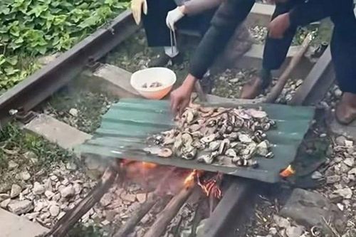 Xử phạt cặp vợ chồng ngồi trên đường ray tàu nướng đồ ăn