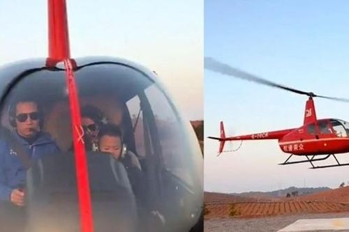 Chồng lái trực thăng đưa vợ con về quê đón Tết, 80km chỉ mất 15 phút