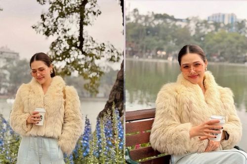 Hot mom Phanh Lee thảnh thơi ngồi cà phê bên Hồ Hoàn Kiếm, ngắm phố phường