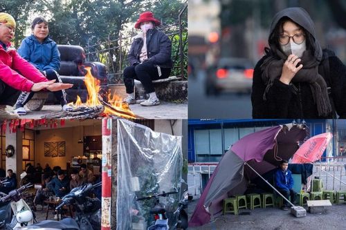 Hà Nội rét buốt 10 độ, người dân quây bạt, mặc áo mưa tránh gió