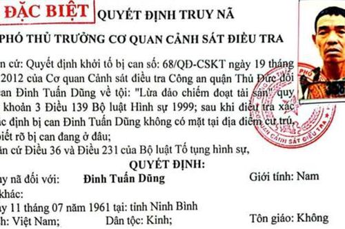 Truy nã đặc biệt bị can lừa đảo chiếm đoạt tài sản