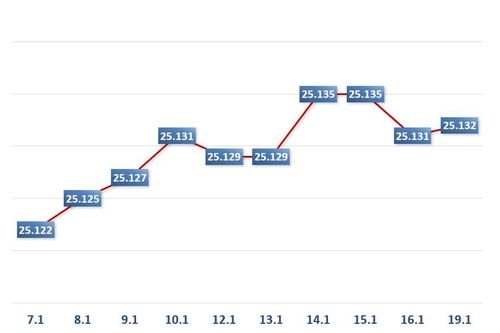 Sáng 19/1: Tỷ giá trung tâm tăng 1 đồng