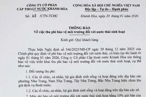 Công ty Cổ phần Cấp thoát nước Khánh Hòa triển khai thu phí bảo vệ môi trường đối với nước thải sinh hoạt