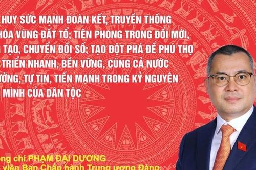 Phát huy sức mạnh đoàn kết, truyền thống văn hóa vùng Đất Tổ; tiên phong trong đổi mới, sáng tạo, chuyển đổi số; tạo đột phá để Phú Thọ phát triển nhanh, bền vững, cùng cả nước tự cường, tự tin, tiến mạnh trong kỷ nguyên vươn mình của dân tộc