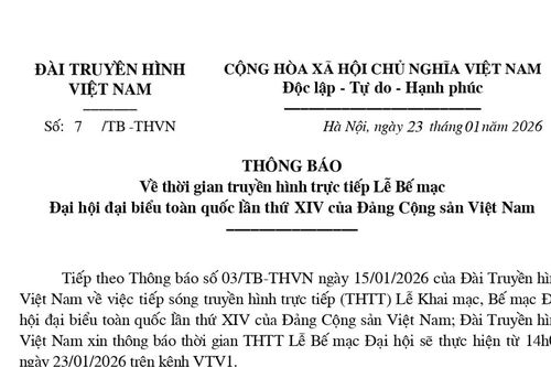 VTV truyền hình trực tiếp Lễ Bế mạc Đại hội XIV của Đảng từ 14h00 ngày 23/1/2026