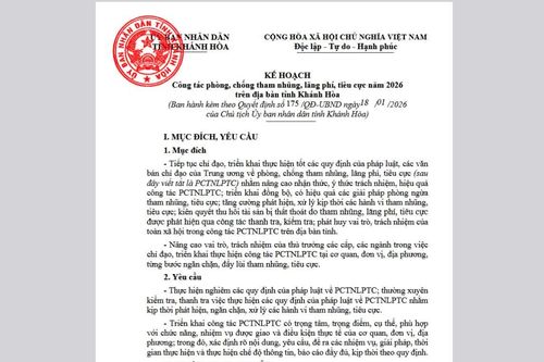 Triển khai kế hoạch phòng, chống tham nhũng, lãng phí, tiêu cực năm 2026