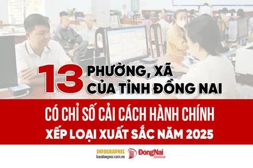 [Infographic] Các xã, phường nào của tỉnh Đồng Nai có Chỉ số cải cách hành chính xếp loại xuất sắc năm 2025?