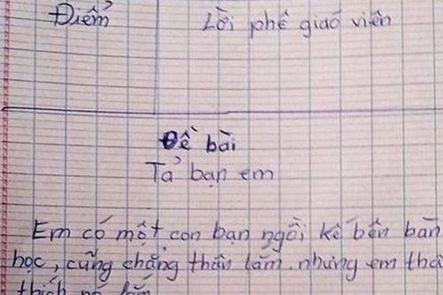 Bé gái khiến dân mạng giật mình với bài văn tả bạn ngồi kế bên 'có răng nanh chìa ra'