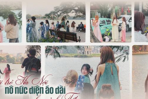 Giới trẻ Hà Nội nô nức diện áo dài chụp ảnh Tết