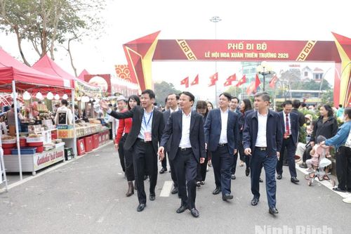 Đồng chí Bí thư Tỉnh ủy Đặng Xuân Phong kiểm tra công tác chuẩn bị tổ chức chợ hoa Xuân tại phường Thiên Trường