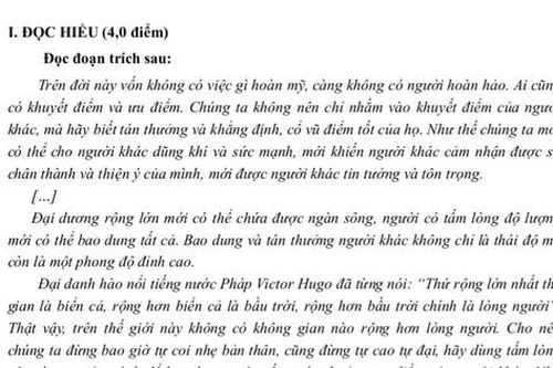 Đề thi thử tốt nghiệp môn Ngữ văn: Phải biết công nhận ưu điểm của người khác