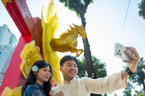 Linh vật ngựa 'bay' ra từ hoa mai gây sốt ở TPHCM, người trẻ hào hứng check-in