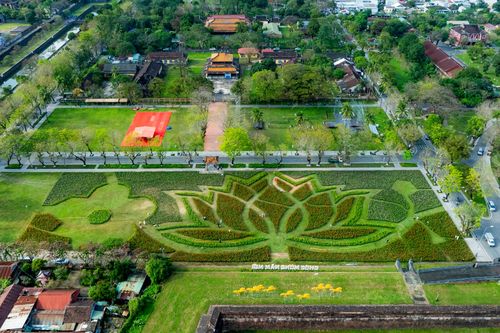 Đóa sen khổng lồ trong Kinh thành Huế và linh vật ngựa hút khách dịp cận Tết