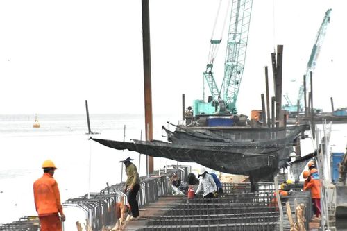 Cận cảnh thi công dự án lấn biển 17ha ở An Giang