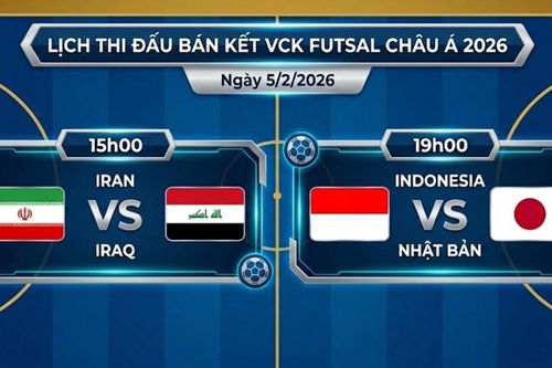 Lịch thi đấu bán kết Futsal châu Á 2026 (5/2): Hai trận cầu đỉnh cao chờ đợi
